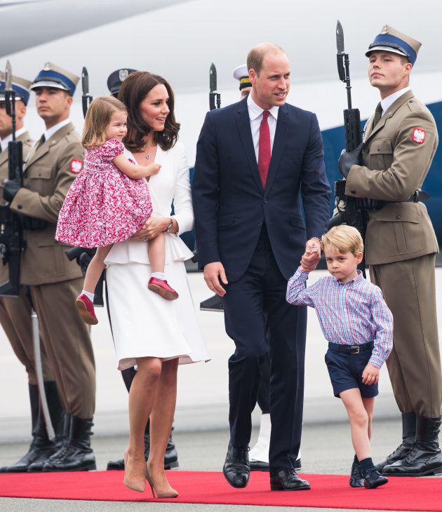 The royal family arrives at Warsaw airport during an official visit to Poland and Germany on July 17, 2017.