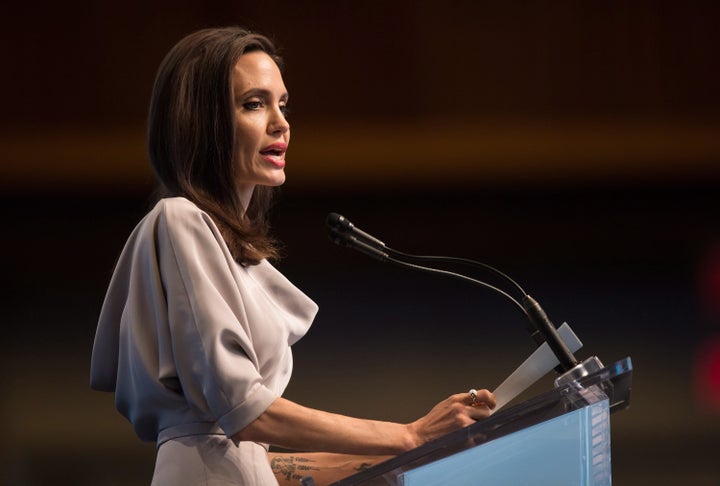 Angelina Jolie gives the keynote address at the United Nations Peacekeeping Defence Ministerial conference on Wednesday.