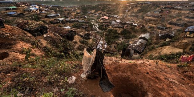 In Rohingya refugee camps in Bangladesh, people dig holes for as many as 10-15 families to use as makeshift toilets.