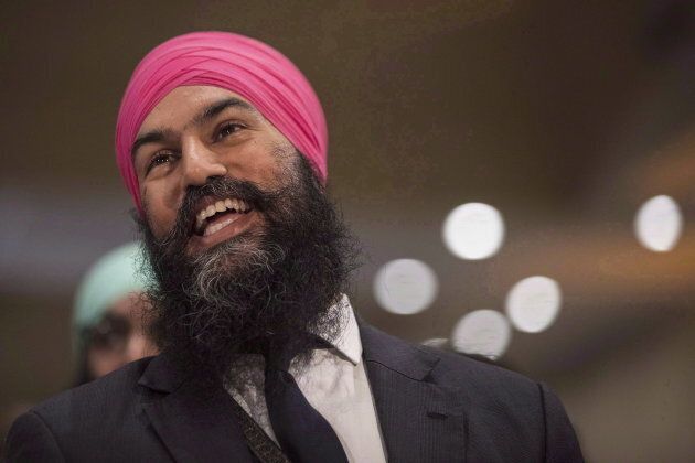 Jagmeet Singh listens to a speech before the announcement he won the first ballot in the NDP leadership race to be elected the leader of the federal New Democrats in Toronto on Oct. 1, 2017.