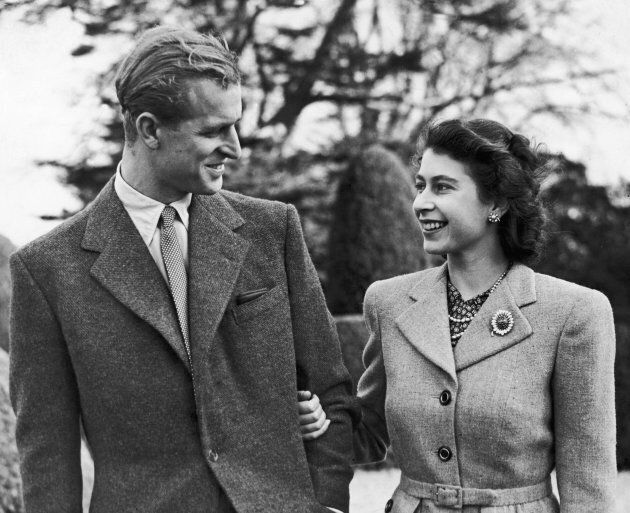 Princess Elizabeth and the Duke of Edinburgh arm in arm in Nov. 1947.