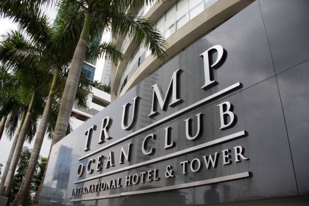 A sign of the Trump Ocean Club International Hotel and Tower Panama is seen in Panama City, Panama October 11, 2017.