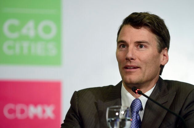 Gregor Robertson, mayor of Vancouver, speaks during the press conference 'Air Quality Declaration' at the Hilton Hotel in Mexico City, on Dec. 2, 2016 at the C40 Mayor Summit.
