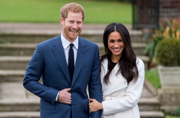 Prince Harry and Meghan Markle during an official photocall to announce their engagement at Kensington Palace on Nov. 27, 2017 in London, England.