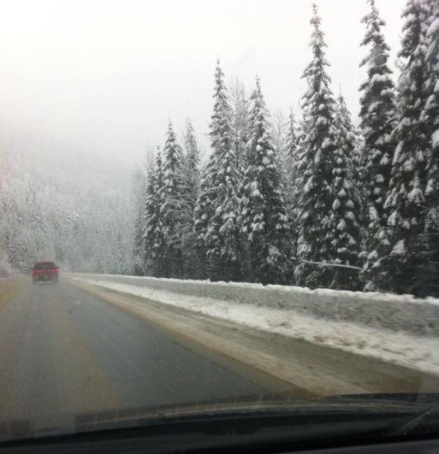 The view from the couple's car on the drive back to Winnipeg after their IVF procedure.