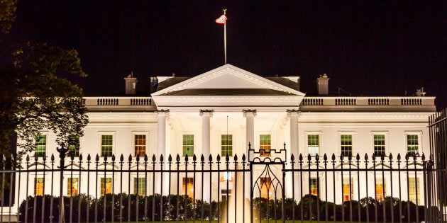 Presidential White House Fence Fountain Pennsylvania Ave Night Washington DC