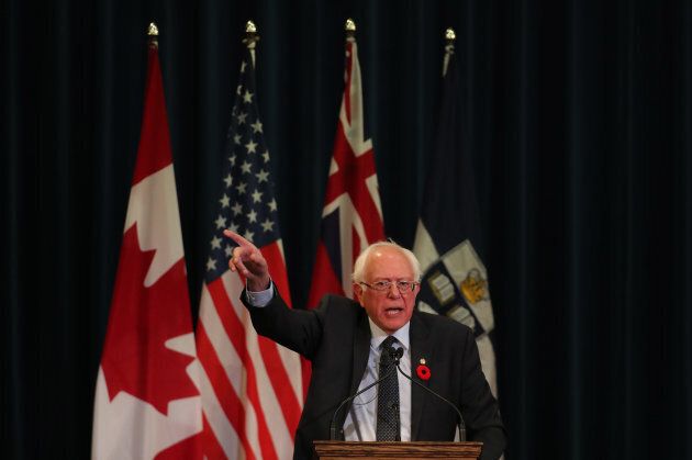 Vermont Senator Bernie Sanders delivers a talk on Canadian health care at the University of Toronto on Oct. 29, 2017.