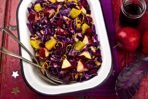 Red cabbage apple and orange festive salad