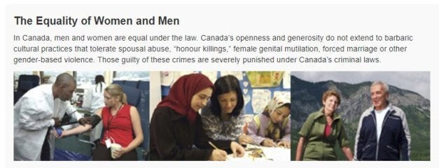 A screengrab of the current "Discover Canada" citizenship guide referencing "barbaric cultural practices."