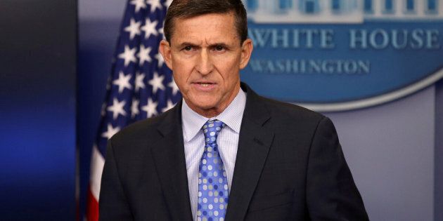 Then-national security adviser General Michael Flynn delivers a statement daily briefing at the White House in Washington, U.S., Feb. 1, 2017.