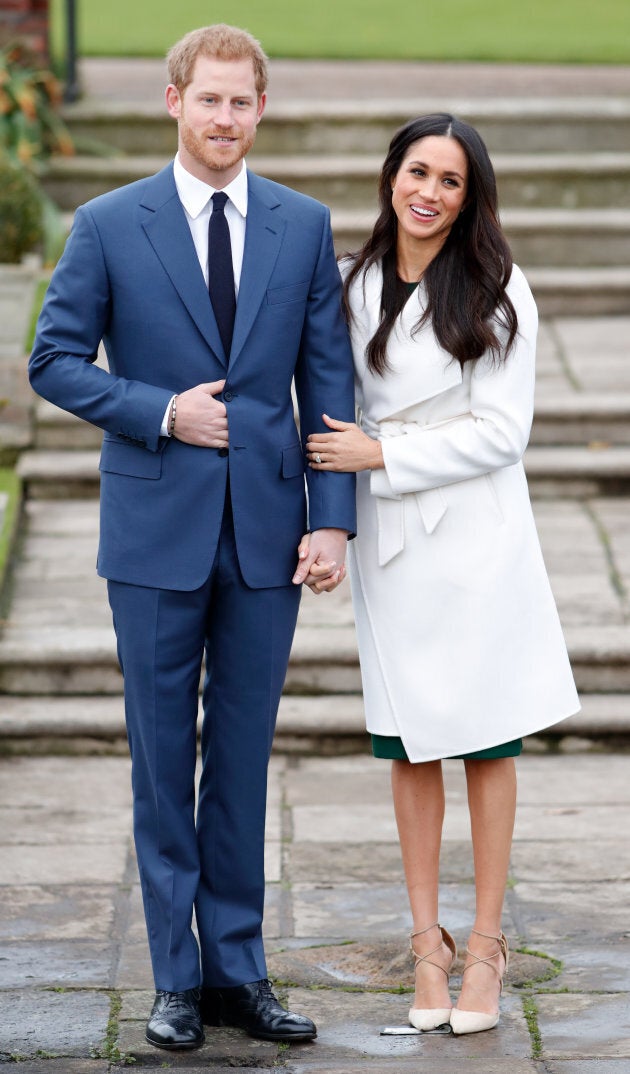 Prince Harry and Meghan Markle at Kensington Palace after it was announced they were engaged.