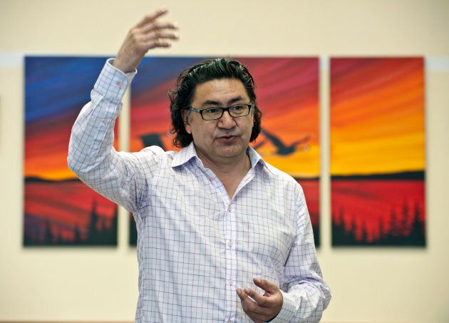 Romeo Saganash gives a speech to members of the Nation of Mistassini in Mistassini on April 21, 2011.