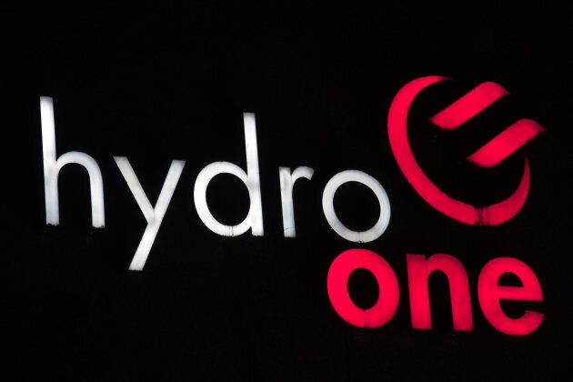 Hydro One sign at night.