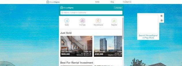The House Sigma homepage features the recent selling price of some properties.