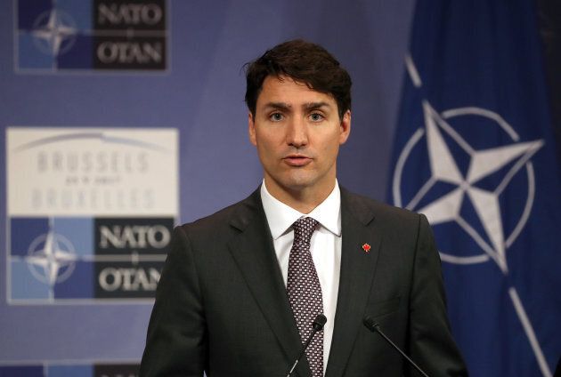 Prime Minister Justin Trudeau attends a press conference ahead of a NATO Summit in Brussels, Belgium on May 25, 2017.