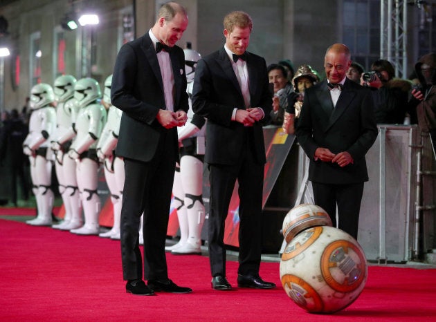 Prince William and Prince Harry, arrive for the premiere of 'Star Wars: The Last Jedi', at the Royal Albert Hall in London. Dec. 12, 2017.