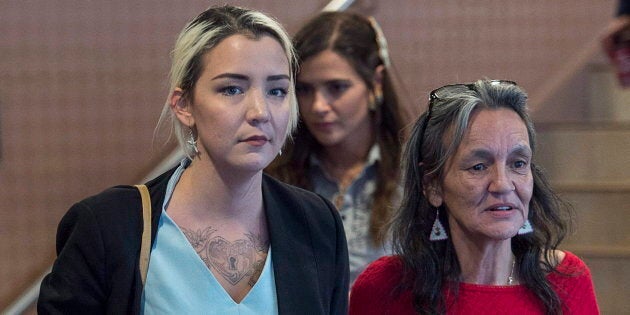 Delilah and Miriam Saunders, the sister and mother of Loretta Saunders, leave the National Inquiry into Missing and Murdered Indigenous Women and Girls, hearing in Membertou, N.S. on Oct. 30, 2017. Loretta was murdered in Halifax in February 2014.