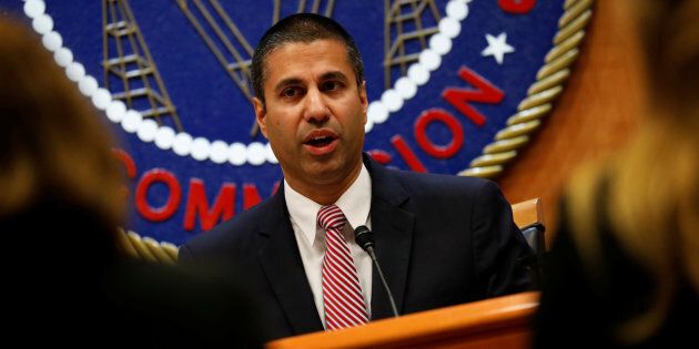 Chairman Ajit Pai speaks ahead of the vote on the repeal of so-called net neutrality rules at the Federal Communications Commission in Washington, D.C. on Dec. 14, 2017.