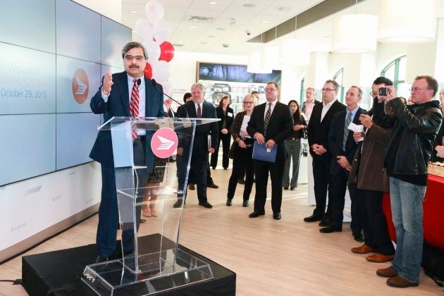 Canada Post CEO Deepak Chopra speaks at an event.