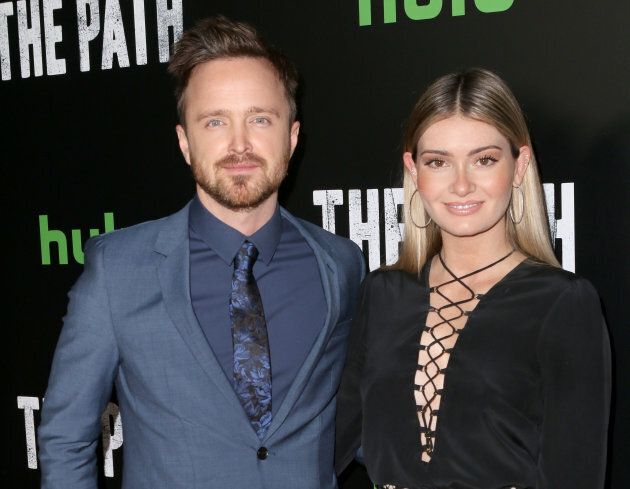 Aaron Paul and his wife Lauren attend the premiere of Hulu's 'The Path' Season 2 at Sundance Sunset Cinema on Jan. 19, 2017.