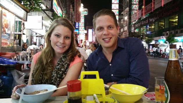Jordan Axani and Elizabeth Quinn Gallagher in Hong Kong, on their whirlwind trip together as strangers.