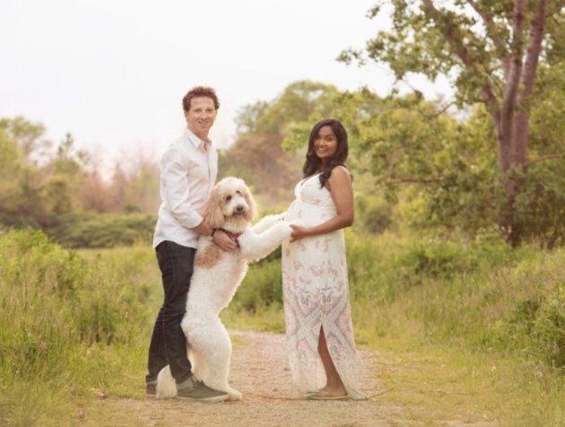 The couple and their dog during Wijayasinghe's pregnancy photo shoot.