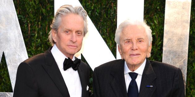 Michael Douglas with his father Kirk Douglas at the 2012 Vanity Fair Oscar Party in California.