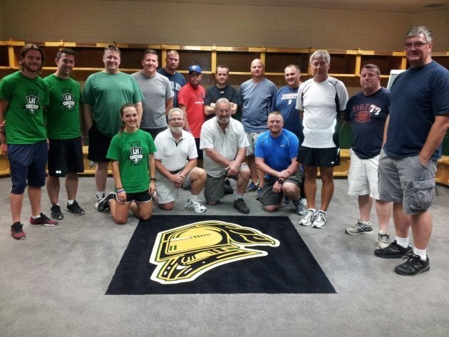 Men participating in the University of Western Ontario's Hockey Fans In Training program.