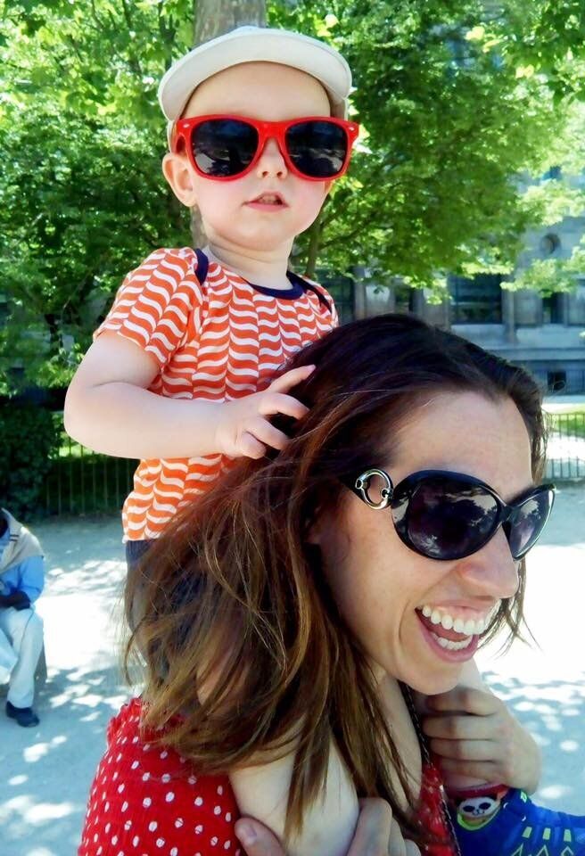 The author in Paris with her toddler.