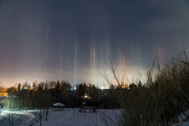 The light pillars were still in the sky when Melanson woke up. She shot this photo at 6:08 a.m. on Dec. 30.