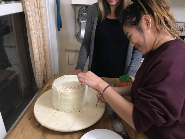 There's always time for cake, even during something called a "bomb cyclone."