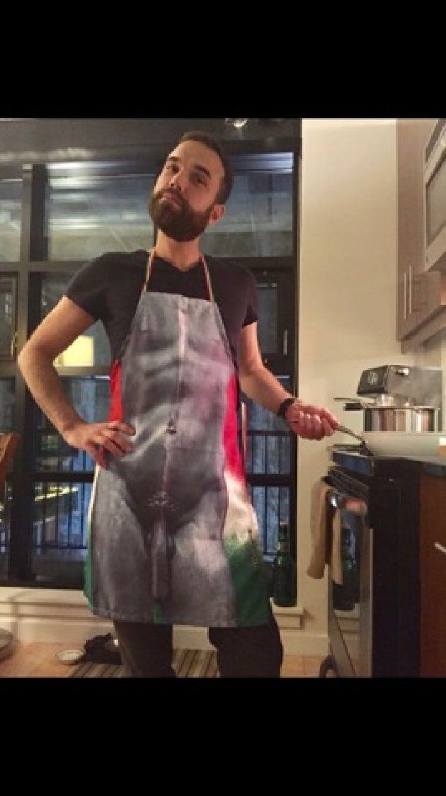 Ian Robert in Halifax weathers the storm by cooking up a storm in an ... alternative apron.