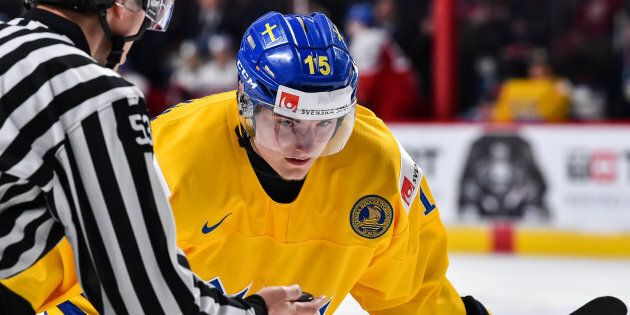 Sweden's Lias Andersson, seen at the 2017 IIHF World Junior Championship in Montreal, tossed his silver medal after losing to Canada at this year's tournament.