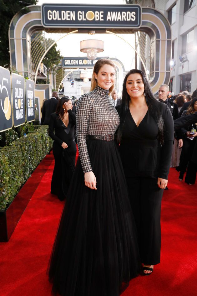 Shailene Woodley and activist Calina Lawrence at the 75th Annual Golden Globe Awards.