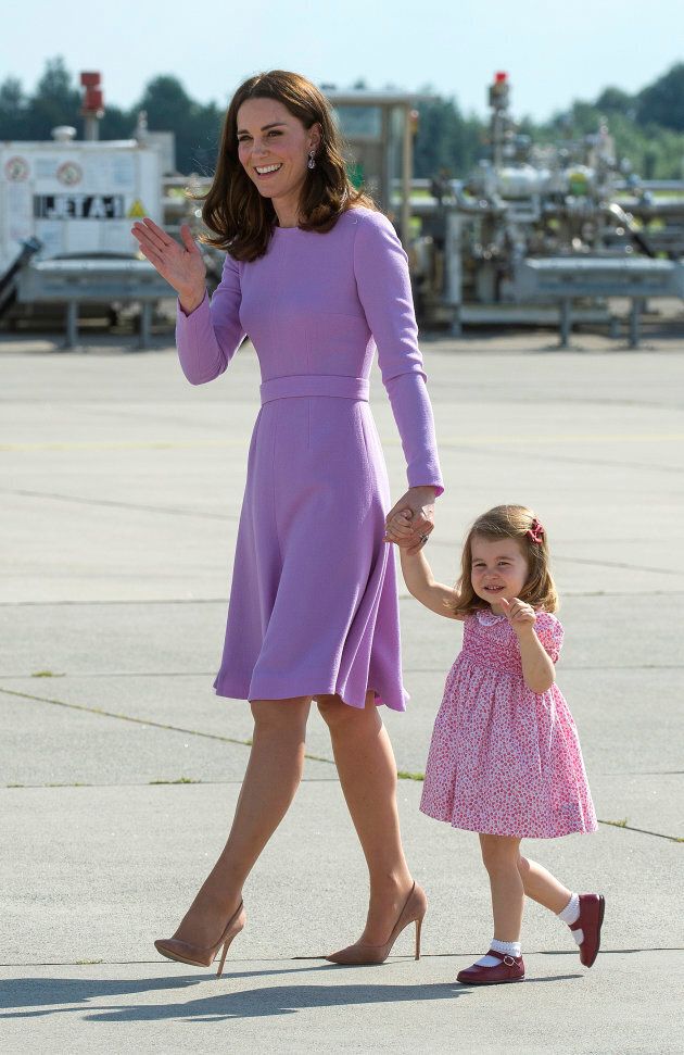 The Duchess of Cambridge and Princess Charlotte at Hamburg airport on the last day of their official visit to Poland and Germany on July 21, 2017.