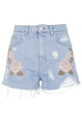 Topshop Embroidered Mom Shorts