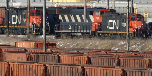 Rail cars sit in the CN MacMillan Yard in Toronto February 10, 2007.