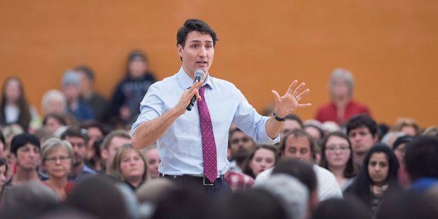 Prime Minister Justin Trudeau fields a question at a town hall meeting in Lower Sackville, N.S. on Jan. 9, 2018.