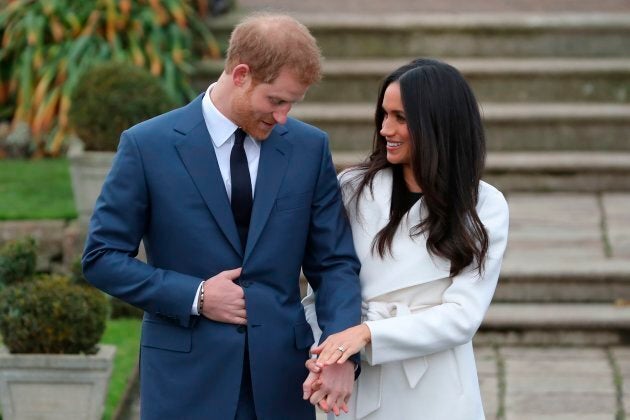 Prince Harry and Meghan Markle at Kensington Palace on Nov. 27, 2017, following the announcement of their engagement.