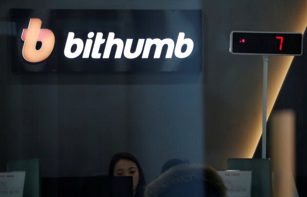 The logo of Bithumb is seen at its cryptocurrencies exchange in Seoul, Jan. 11, 2018.