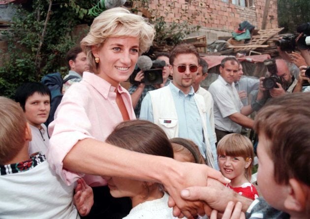 The late Diana, Princess of Wales meets children in an area of Sarajevo in Bosnia.