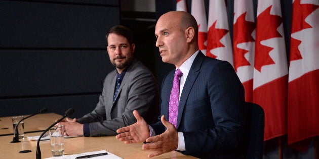 NDP MP's Nathan Cullen and Alexandre Boulerice hold a press conference at the National Press Theatre in Ottawa on May 11, 2016.