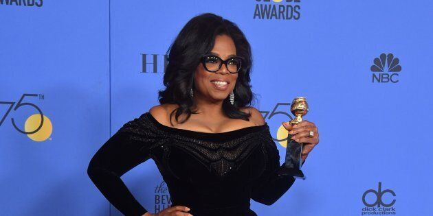 Actress and TV talk show host Oprah Winfrey poses with the Cecil B. DeMille Award during the 75th Golden Globe Awards on January 7, 2018, in Beverly Hills, Cali.