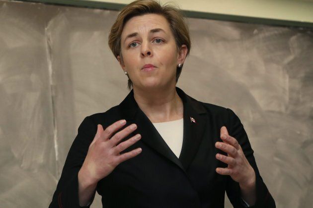 Kellie Leitch, then a Conservative leadership candidate, speaks at Queen's University in Kingston, Ont., on March 20, 2017.