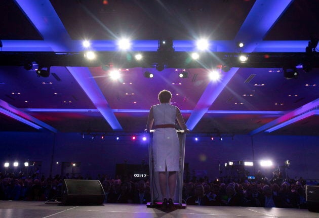 Kellie Leitch speaks during the opening night of the federal conservative leadership convention in Toronto on May 26, 2017.