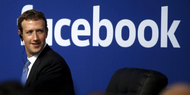 Facebook CEO Mark Zuckerberg is seen on stage during a town hall at Facebook's headquarters in Menlo Park, Calif., Sept. 27, 2015.