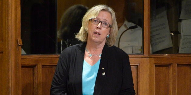 Green Party Leader Elizabeth May speaks in the House of Commons on Oct. 3, 2014 in Ottawa.