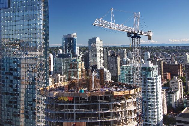 Construction of high-rise building in downtown Vancouver.