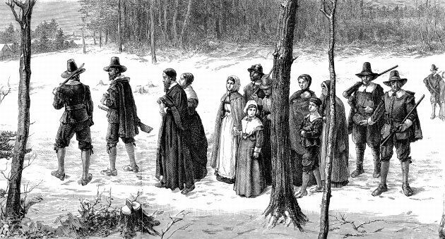 The Puritans who settled in Plymouth in 1620 and founded the first permanent colony in New England.