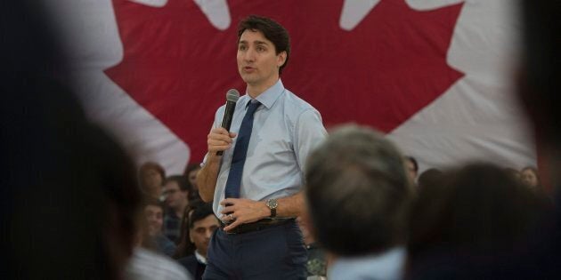 Prime Minister Justin Trudeau speaks during a town hall meeting on Jan. 18, 2018 in Quebec City.